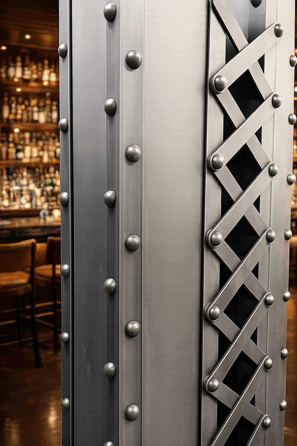 Stitched columns with riveted steel and X-truss lattice