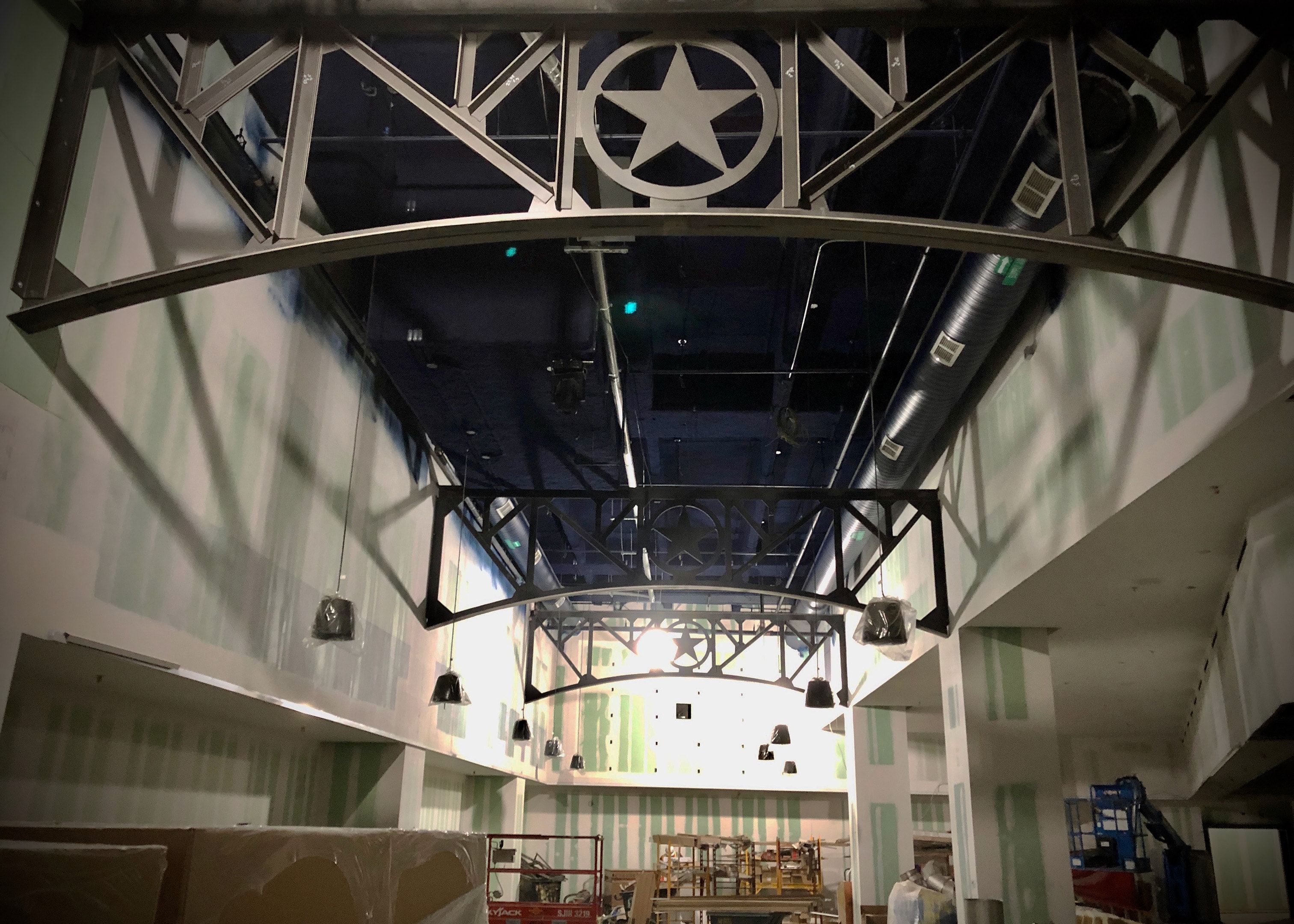 Texas Rangers faux steel truss installation with star detail