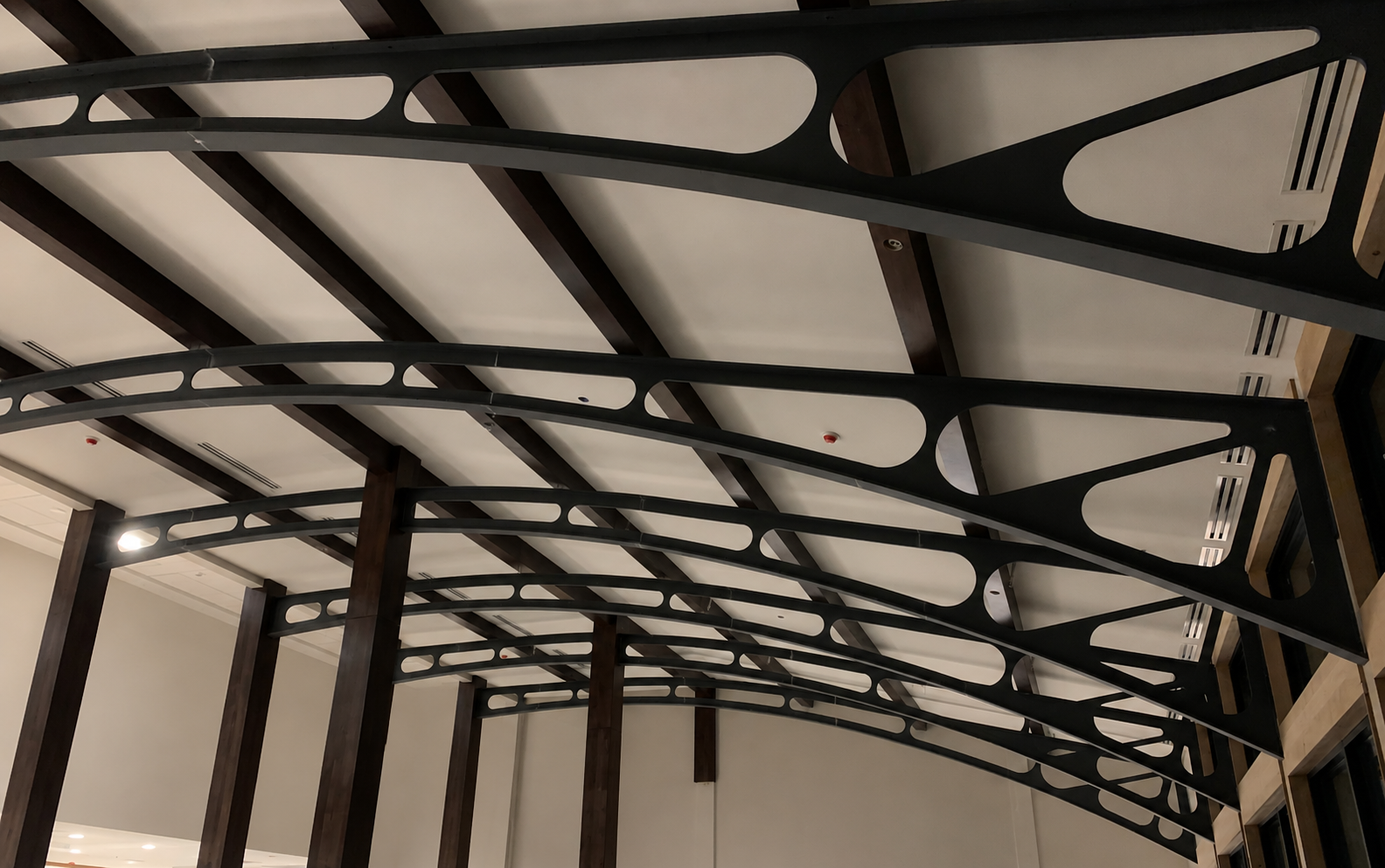 Large 65 foot arched truss installation