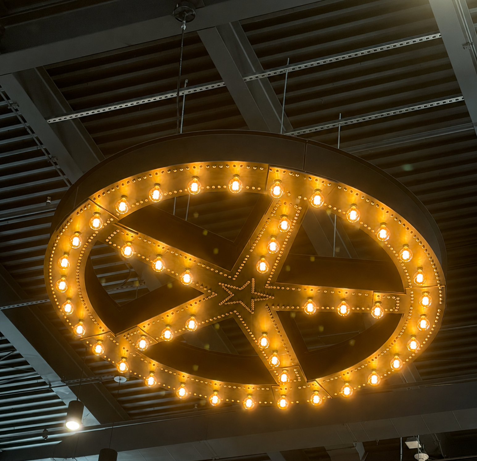 Large 10-foot Texas chandelier with industrial steel design